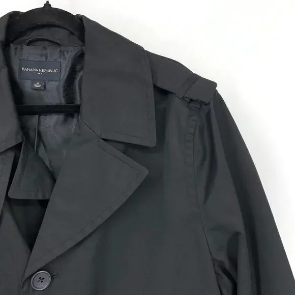 Banana Republic Factory Trench Coat Mens Sz XL Black Button Front Overcoat